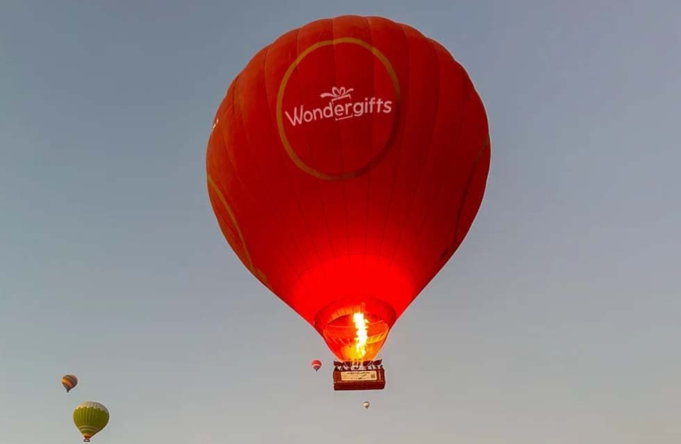 Romantic Hot Air Balloon Experience for Two with Drinks and Flowers