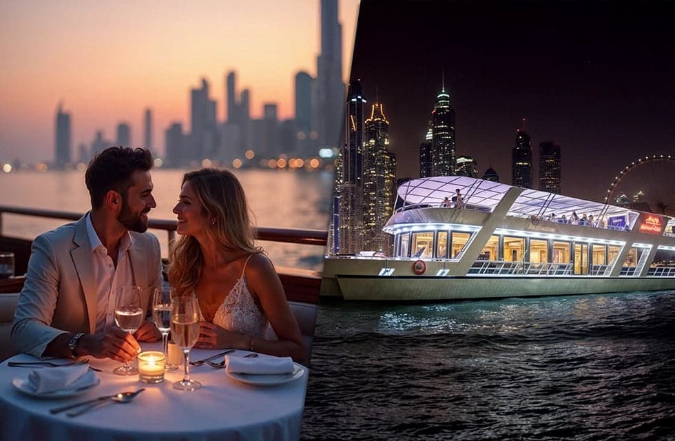 Dubai Marina 90-Min Sunset Cruise: Live Music, Dinner for Two