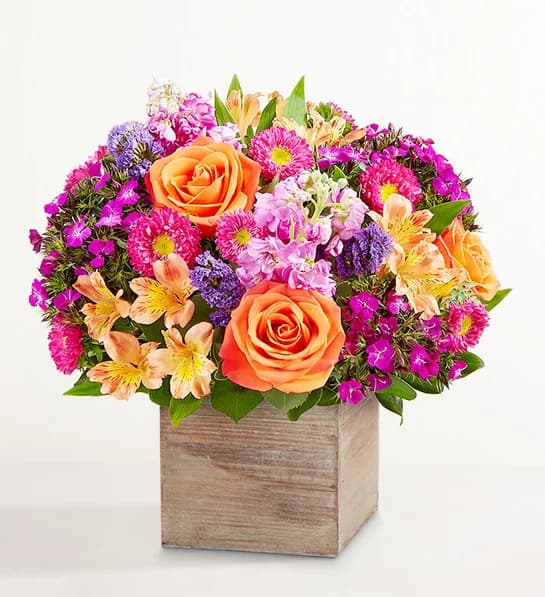 Bright Blooms in a Wood Crate