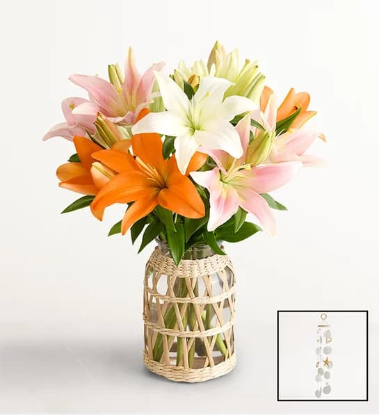 Lily Bouquet in Rattan
