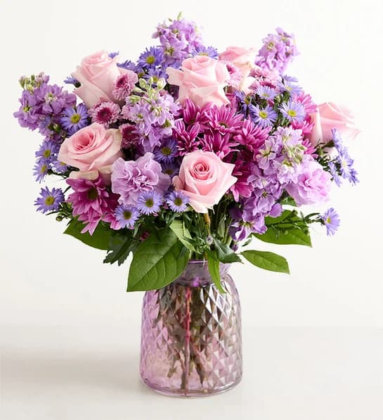 Roses & Asters in a Lavender Jar