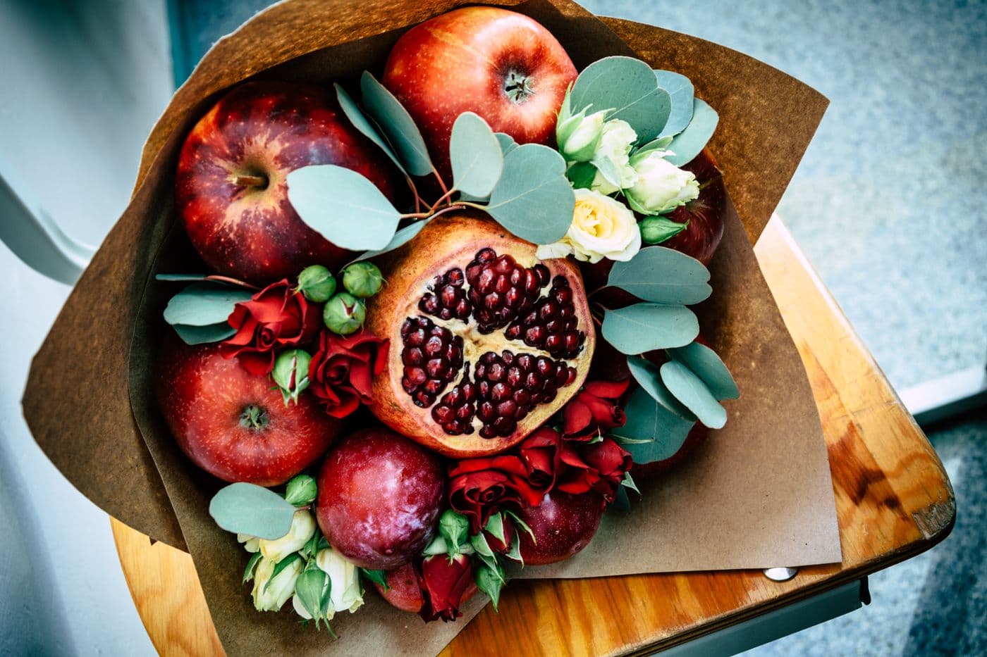 Apple & Pomegranate Wrapped Bouquet