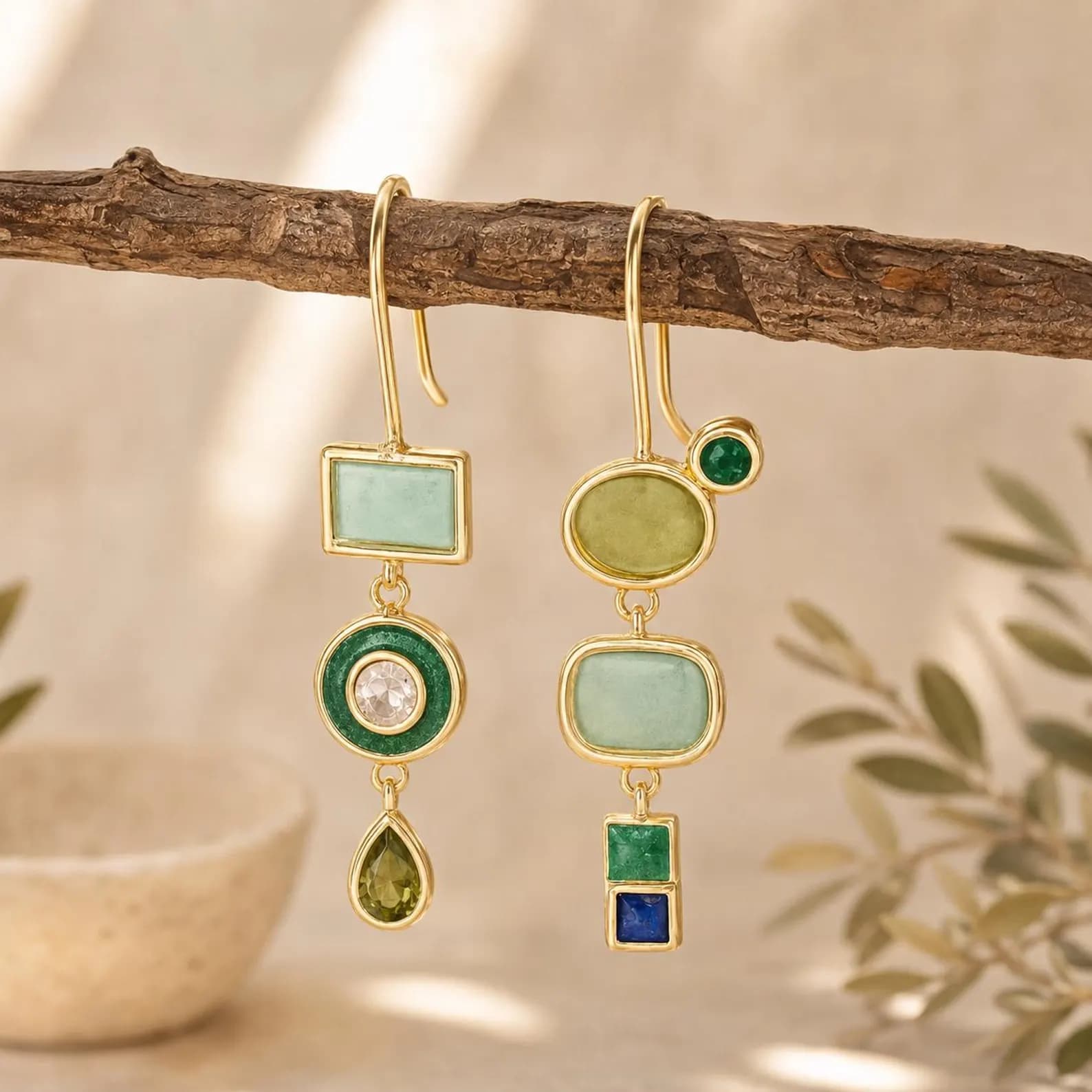 Green Stone Drop Earrings