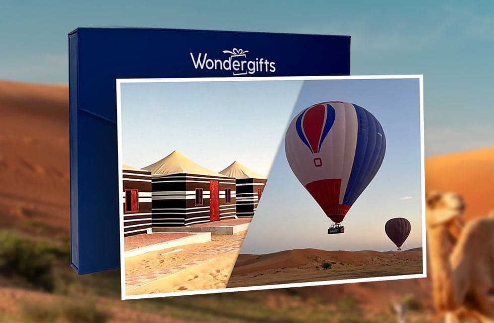 Romantic Desert Escape Gift Box: Chalet Stay and Hot Air Balloon for Two